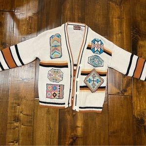 Forenza Vintage Sweater V-Neck Tribal Aztec Boho Tribal Small VTG Retro